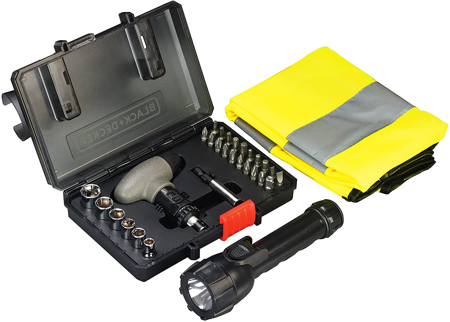 BLACK&DECKER A7224 Комплект накрайници, битове и дръжка + LED лампа и сигнална жилетка 30 части 