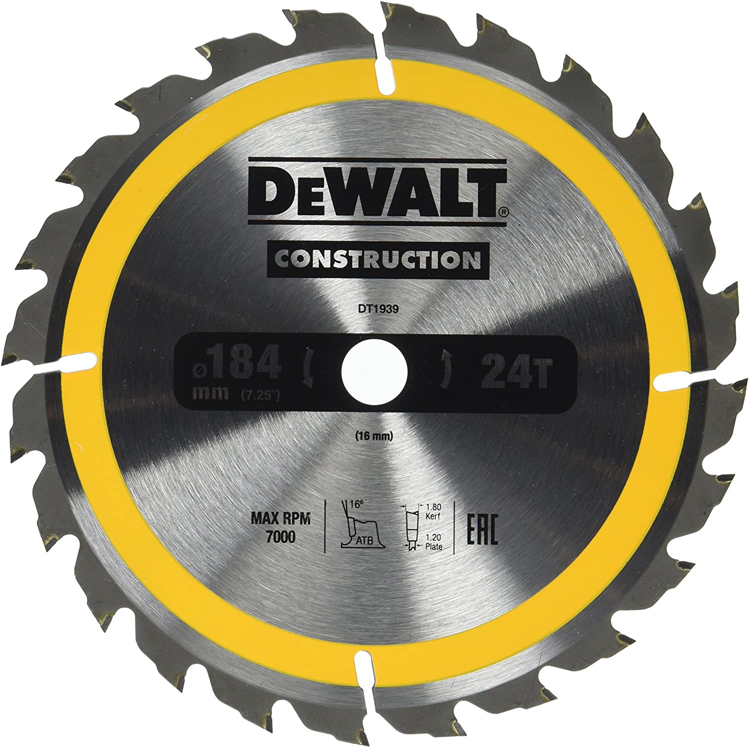 DEWALT Циркулярен диск за дърво ф184x16 мм 24 зъба (DT1939)
