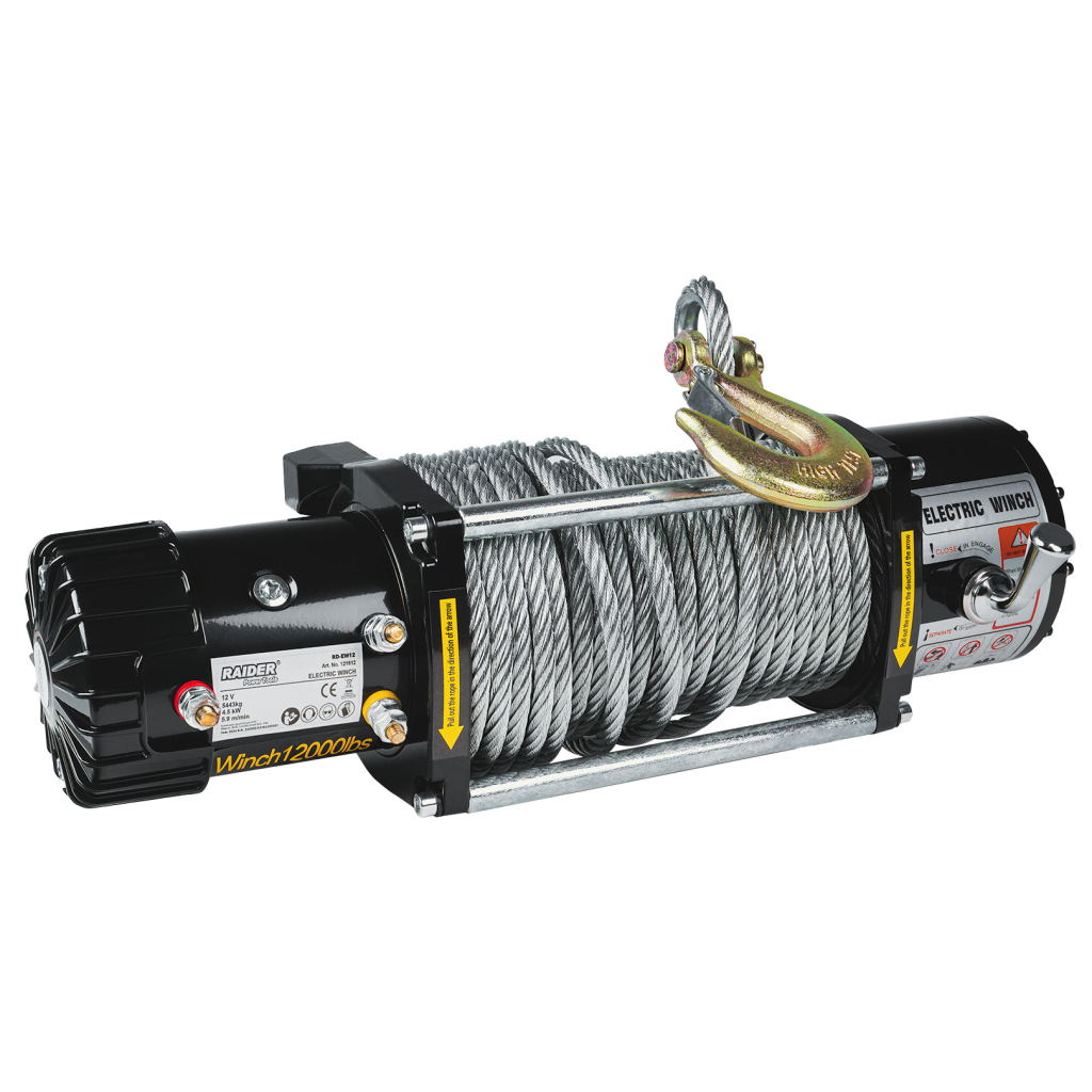Електрическа автолебедка Raider RD-EW12, 12 V, 5443 кг, 4500 W, ф9.5 мм, 29 м (121612)