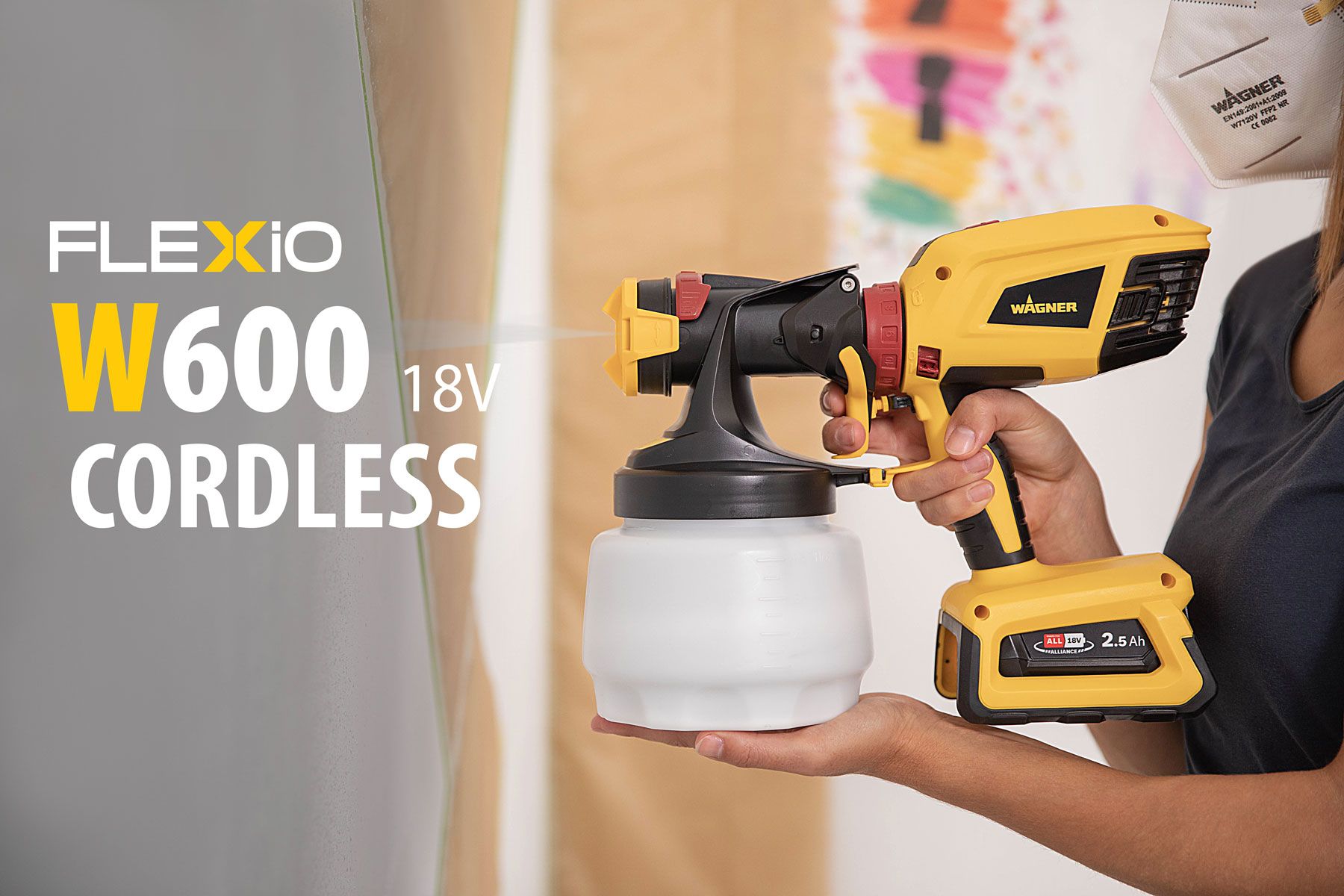 Акумулаторен пистолет за боядисване на латекс и блажни бои Wagner W600 Flexio, 18 V, без батерии и зарядно устройство