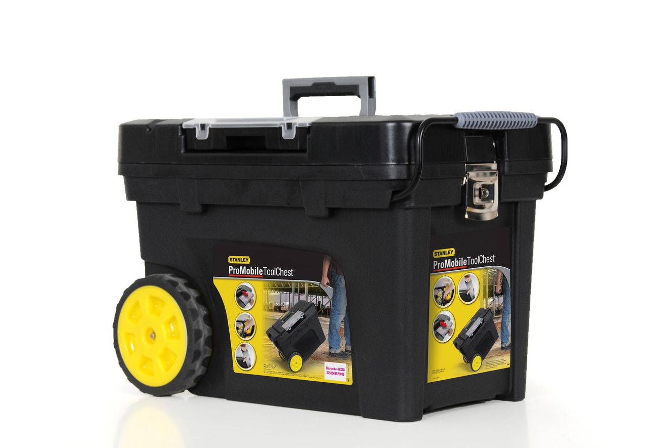 Пластмасов мобилен куфар за инструменти с две колела и дръжка STANLEY