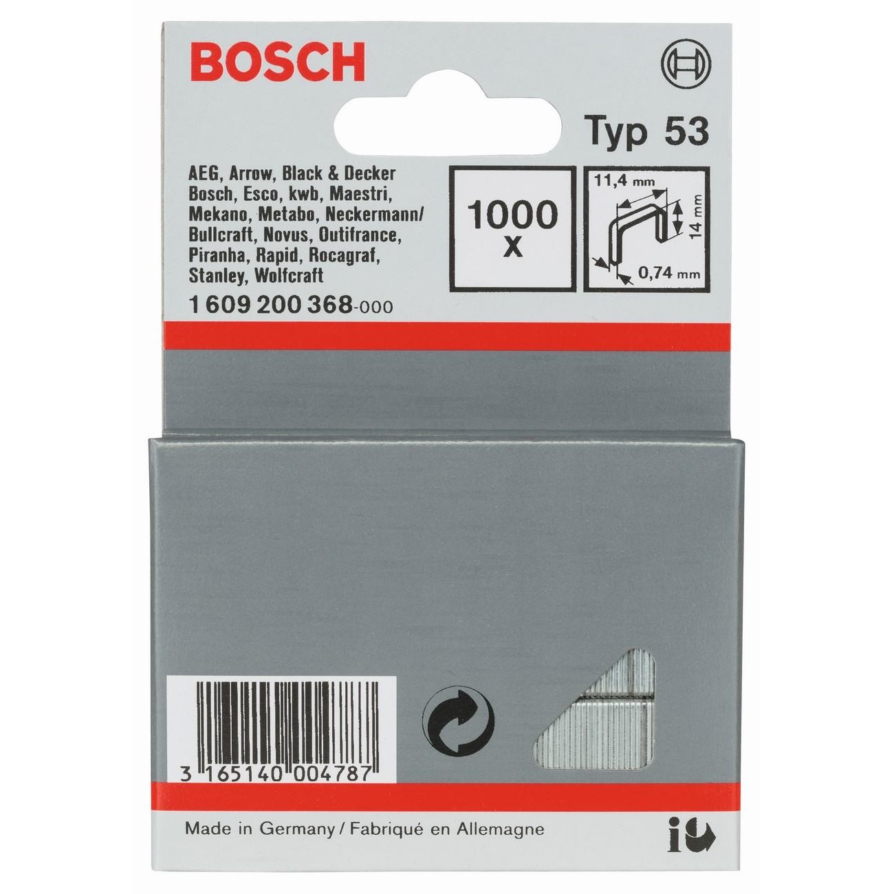 BOSCH Professional Скоби за такер тип 53 11.4x0.74x14 мм 1000 бр (1609200368)