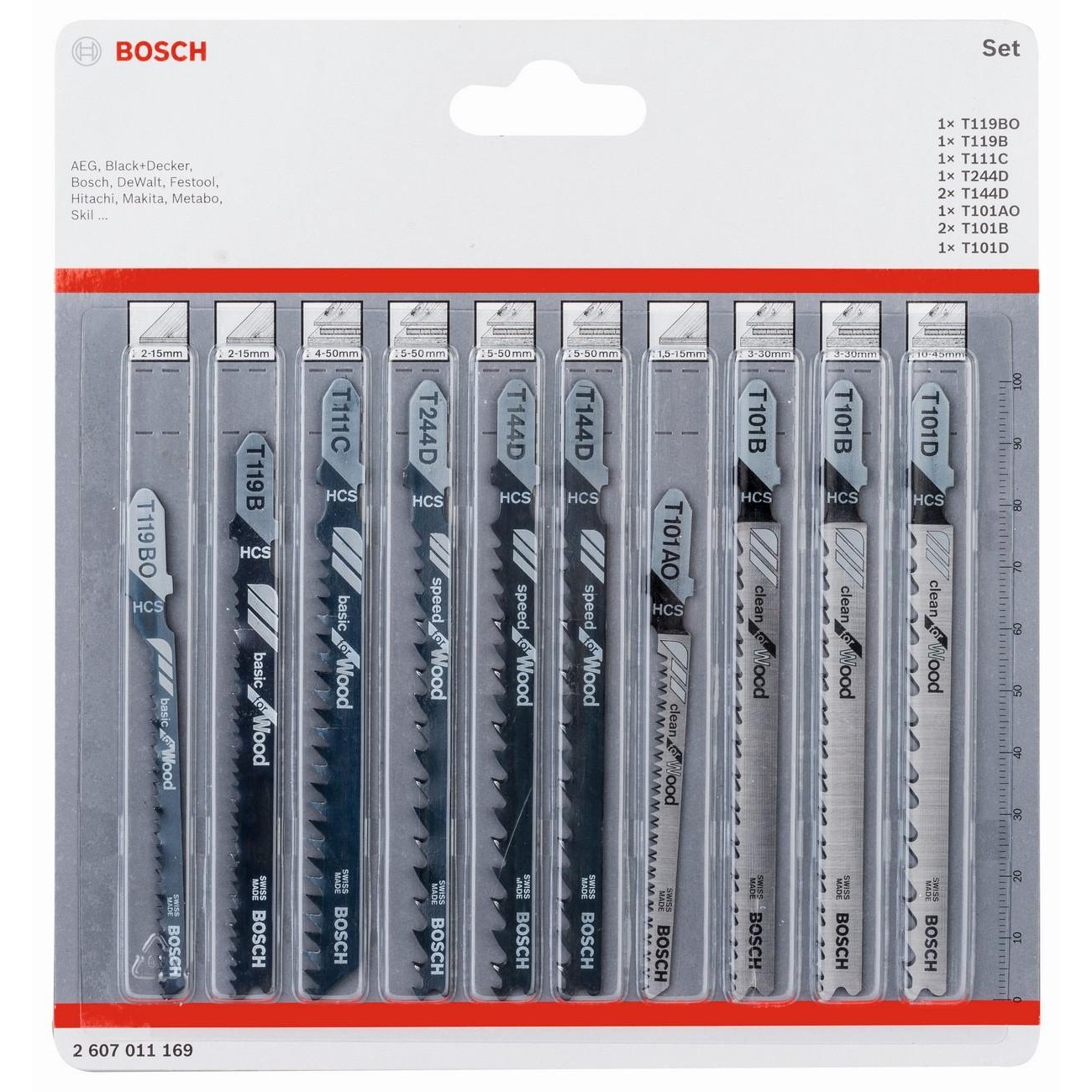 BOSCH Professional Комплект ножове за прободен трион с T-образна опашка за дърво 10 части (2607011169)
