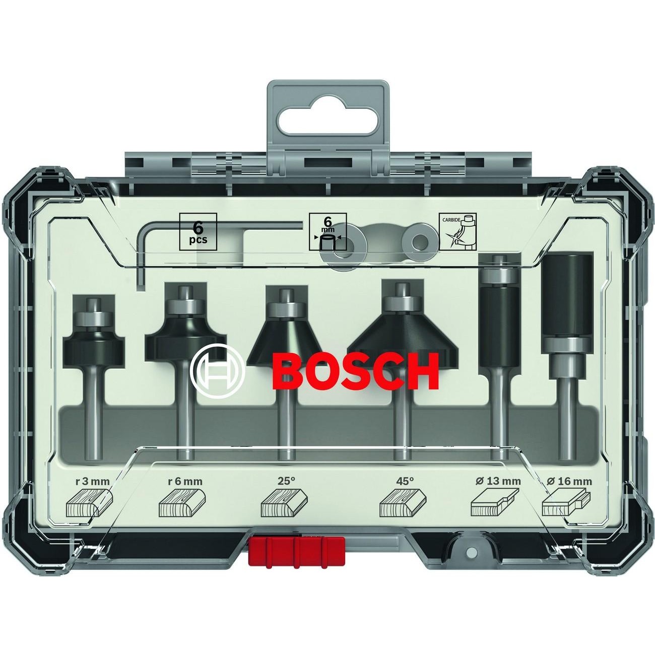 BOSCH Professional Комплект фрезери за оберфреза за изрязване и оформяне на ръбове 6 части 6 мм опашка (2607017468)