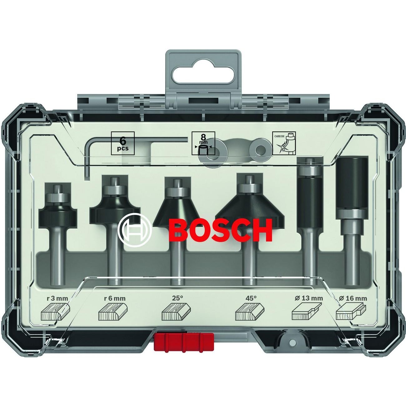 BOSCH Professional Комплект фрезери за оберфреза за изрязване и оформяне на ръбове 6 части 8 мм опашка (2607017469)