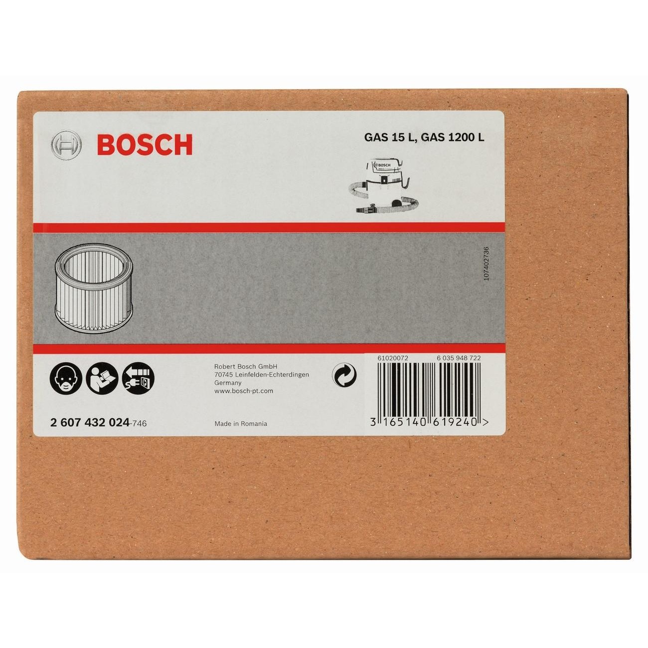 BOSCH Professional Нагънат филтър за GAS 15 L (2607432024) - от Etools.bg BOSCH Professional Нагънат филтър за GAS 15 L (2607432024)