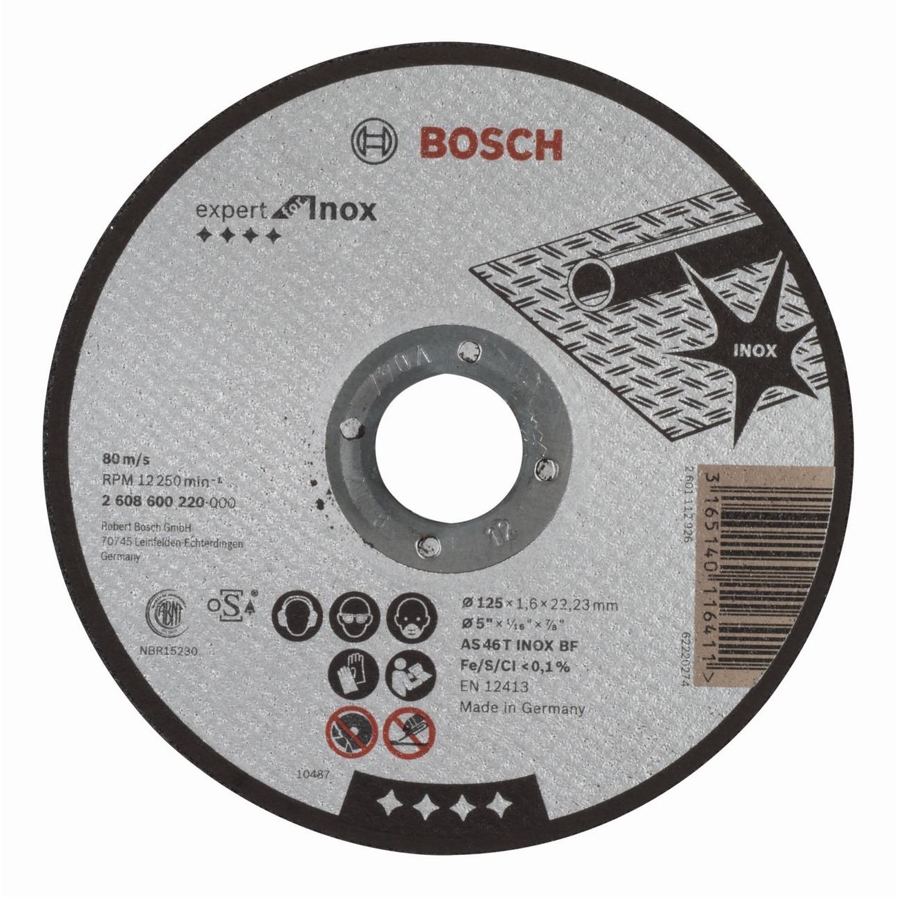BOSCH Professional AS 46 T INOX BF Диск за рязане за инокс 125 мм 1.6 мм (2608600220) - от Etools.bg BOSCH Professional AS 46 T INOX BF Диск за рязане за инокс 125 мм 1.6 мм (2608600220)