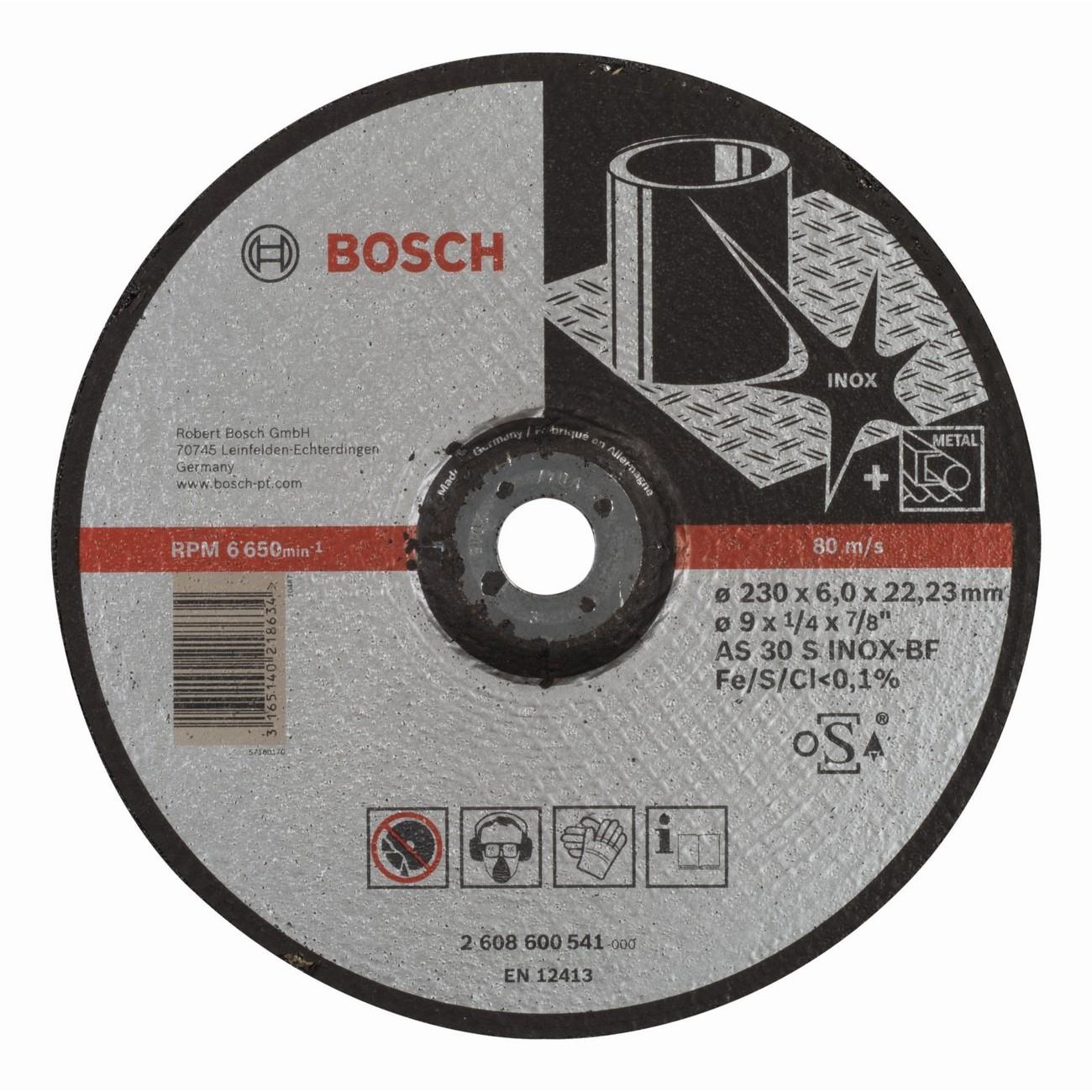 BOSCH Professional AS 30 S INOX BF Диск за грубо шлифоване вдлъбнат инокс 230 мм 6 мм (2608600541)