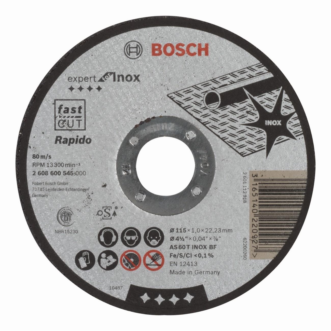 BOSCH Professional Rapido AS 60 T INOX BF Диск за рязане за инокс 115 мм 1 мм (2608600545)