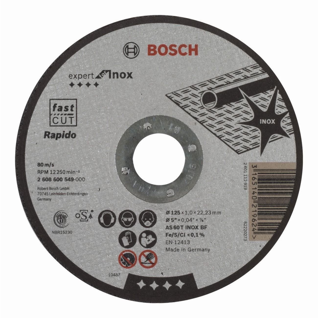 BOSCH Professional Rapido AS 60 T INOX BF Диск за рязане за инокс 125 мм 1 мм (2608600549)