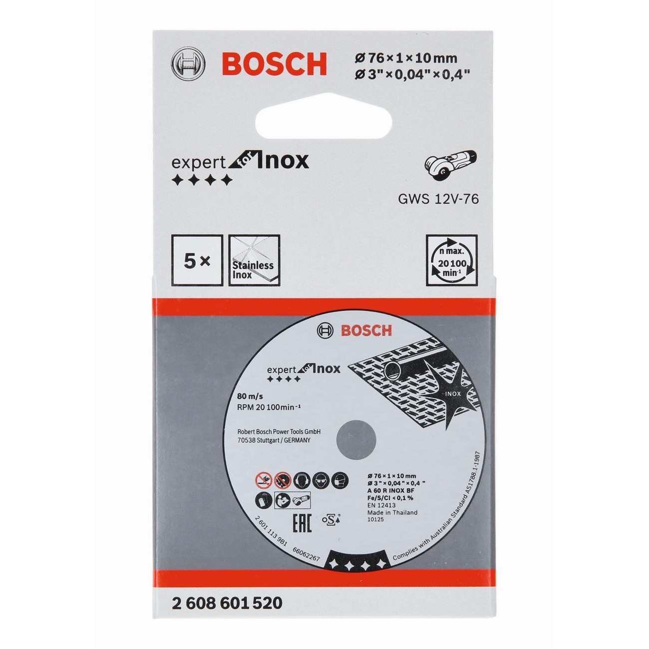 BOSCH Professional A 60 R INOX BF Комплект отрезни дискове за инокс 5 бр 76 мм 1 мм 10 мм (2608601520)
