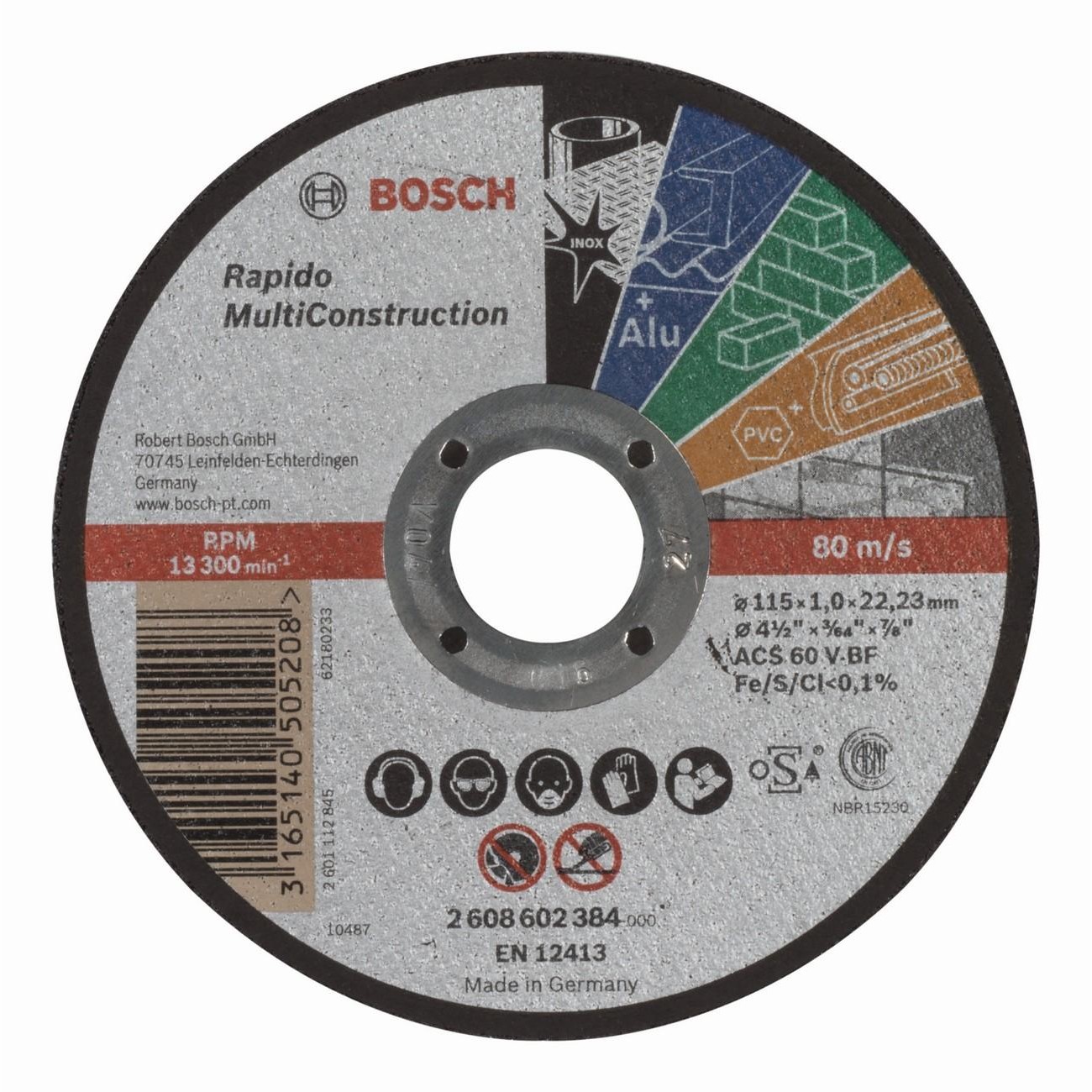 BOSCH Professional Rapido ACS 60 V BF Диск за рязане на метал 115 мм 1 мм (2608602384)