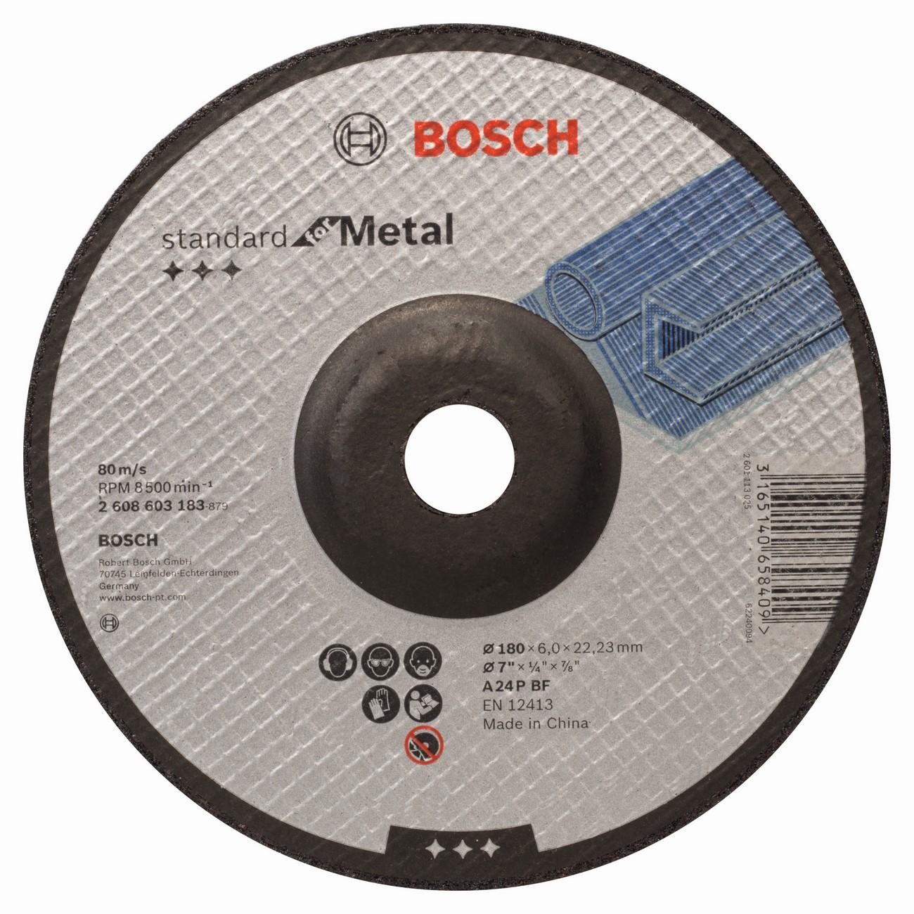 BOSCH Professional A 24 P BF Диск за грубо шлифоване вдлъбнат метал 180 мм 22.23 мм 6 мм (2608603183)