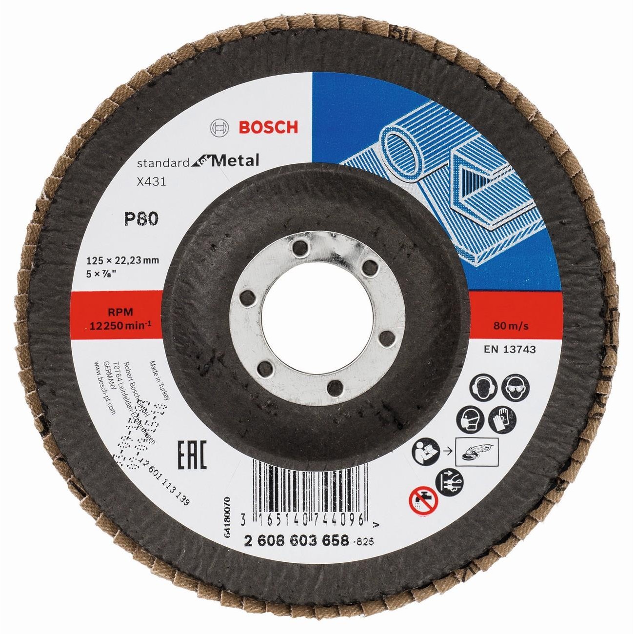 BOSCH Professional X431 Ветрилообразен диск за шлайфане на метал 125 мм 22.23 мм P80 (2608603658)