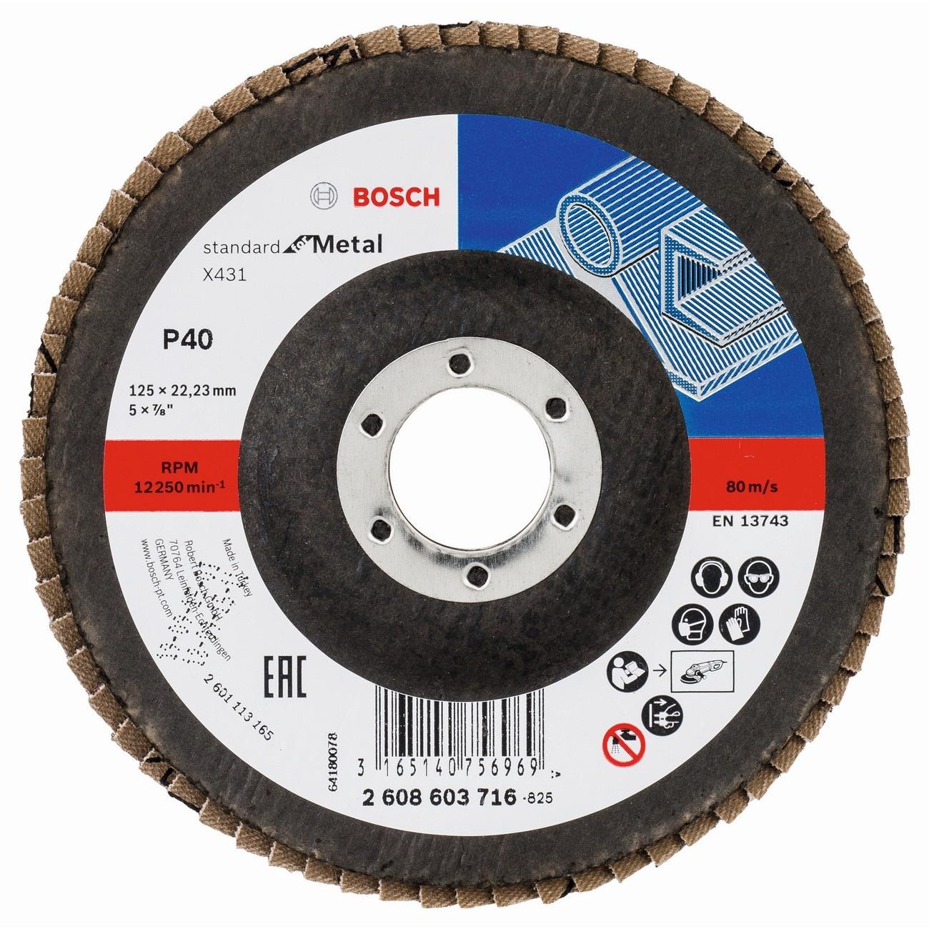 BOSCH Professional X431 Ветрилообразен диск за шлайфане на метал 125 мм 22.23 мм P40 (2608603716)