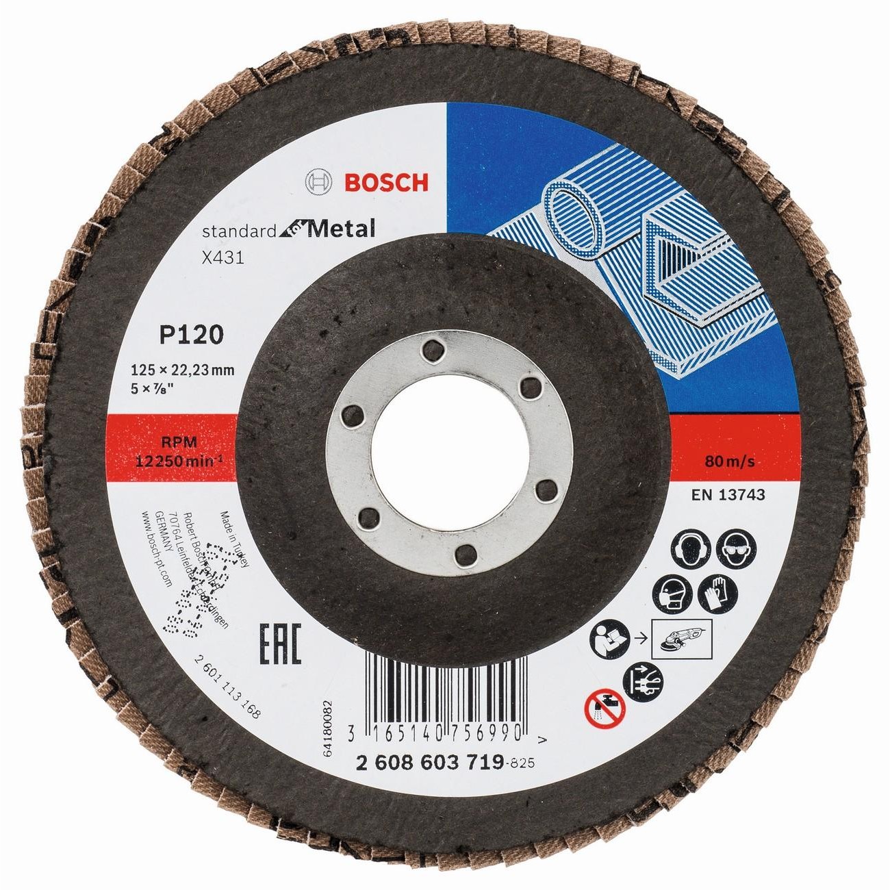 BOSCH Professional X431 Ветрилообразен диск за шлайфане на метал 125 мм 22.23 мм P120 (2608603719)