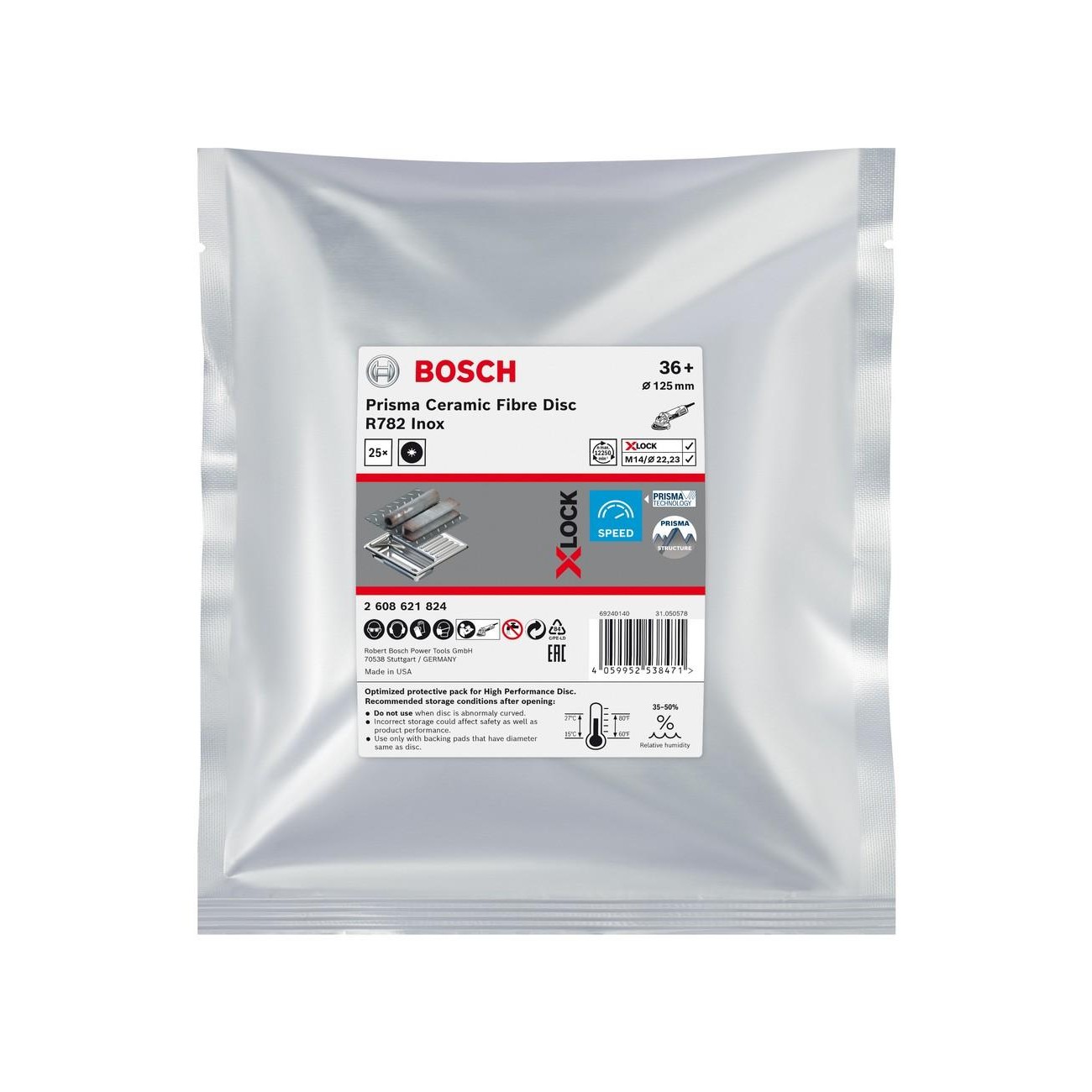 BOSCH Professional X-LOCK Prisma R782 Керамичен фибърдиск 125 мм 22.23 мм G36 25 части (2608621824) - от Etools.bg BOSCH Professional X-LOCK Prisma R782 Керамичен фибърдиск 125 мм 22.23 мм G36 25 части (2608621824)