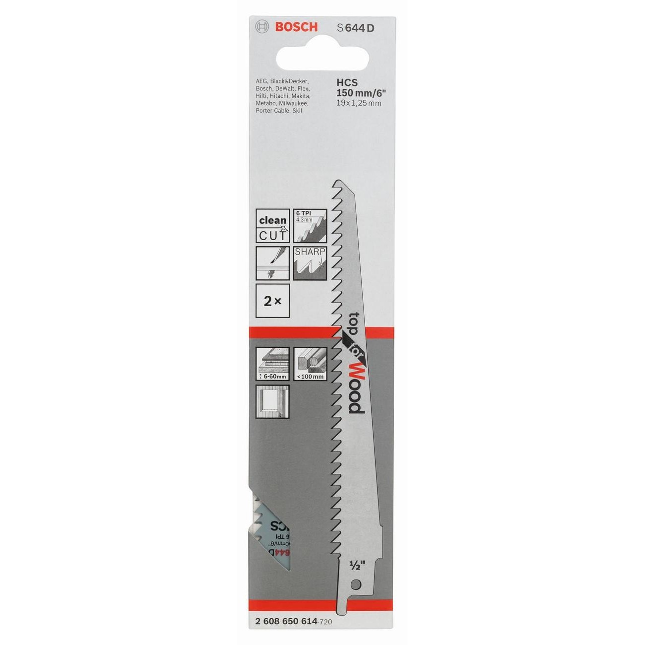BOSCH Professional S 644 D Нож за саблен трион за дърво 150 мм (2608650614) - от Etools.bg BOSCH Professional S 644 D Нож за саблен трион за дърво 150 мм (2608650614)