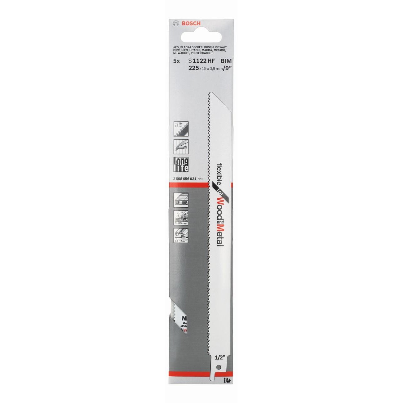 BOSCH Professional S 1122 HF Нож за саблен трион за дърво и метал 225 мм (2608656021)