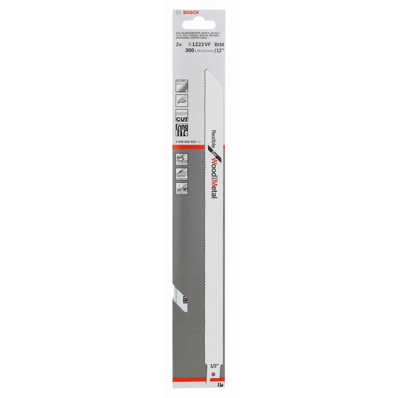 BOSCH Professional S 1222 VF Нож за саблен трион за дърво и метал 300 мм (2608656043)