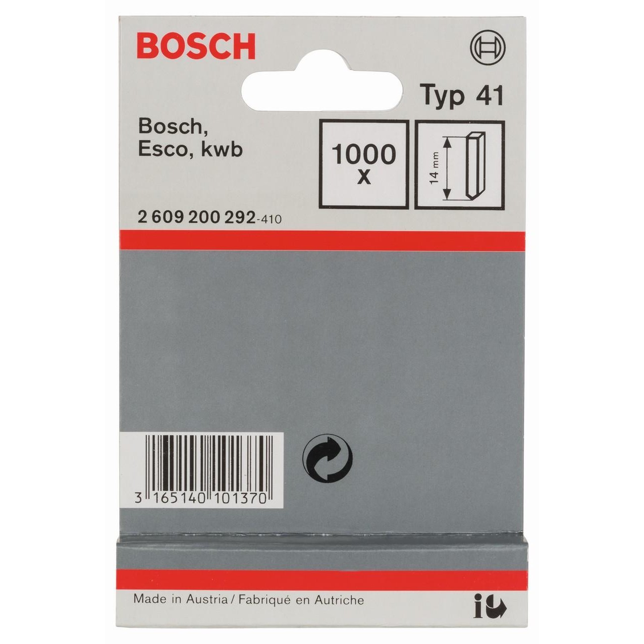 BOSCH Professional Шрифт за такер тип 41 14 мм 1000 бр (2609200292)