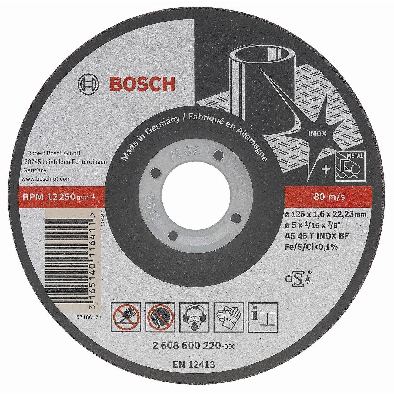 BOSCH Professional Rapido Long Life AS 60 V BF 41 Диск за рязане на инокс 115 мм 22.23 мм 1 мм (2608602220)