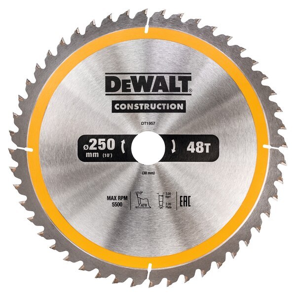 DEWALT DT1957 Циркулярен диск за дърво ф250х30 мм 48 зъба