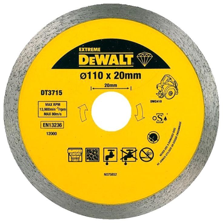DEWALT EXTREME Диамантен диск за сухо и мокро рязане на керамични плочки ф110 мм 20 мм 1.6 мм
