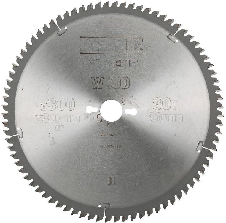 DEWALT EXTREME Циркулярен диск за рязане на дърво фино напречно и надлъжно с HM пластини ф300 мм 30 мм 3 мм 80 z