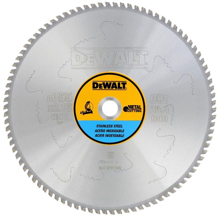 DEWALT STAINLESS STEEL Циркулярен диск за рязане на неръждавейка с HM пластини ф355 мм 25.4 мм 2.15 мм 90 z