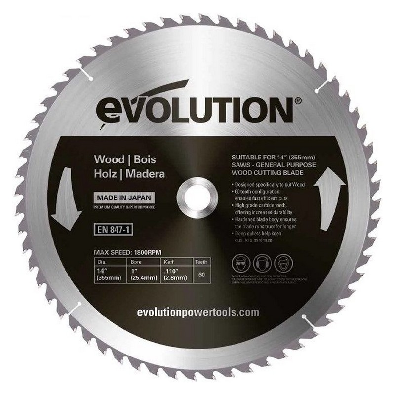 EVOLUTION K007A Циркулярен диск - за дърво ф355 мм 60T (GW355TCT-60)