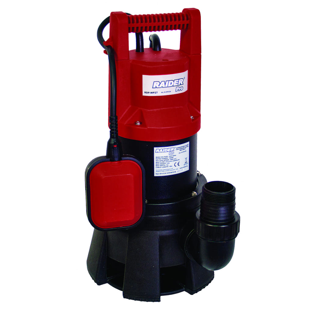Електрическа потопяема помпа за мръсна вода Raider RDP-WP27, 1300 W, 417 л/мин, 11 м (070134) - от Etools.bg Електрическа потопяема помпа за мръсна вода Raider RDP-WP27, 1300 W, 417 л/мин, 11 м (070134)