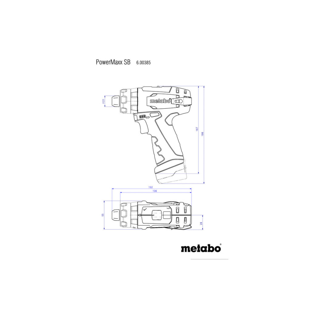 Акумулаторна бормашина Metabo PowerMaxx SB, 10.8 V, 2 Ah, 17 Nm (600385500)