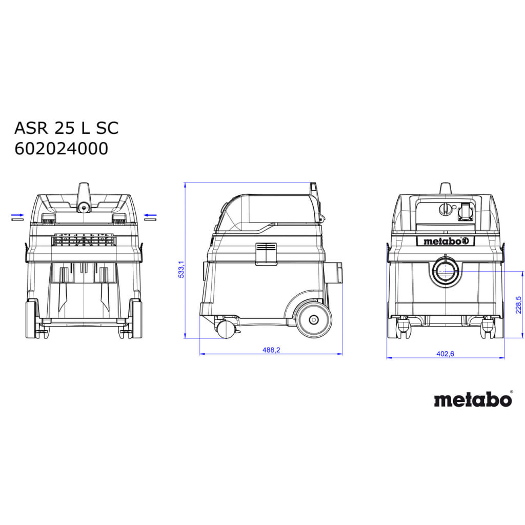 Електрическа прахосмукачка за сух и мокър режим Metabo ASR 25 L SC, 1400 W, 3660 л/мин (602024000)