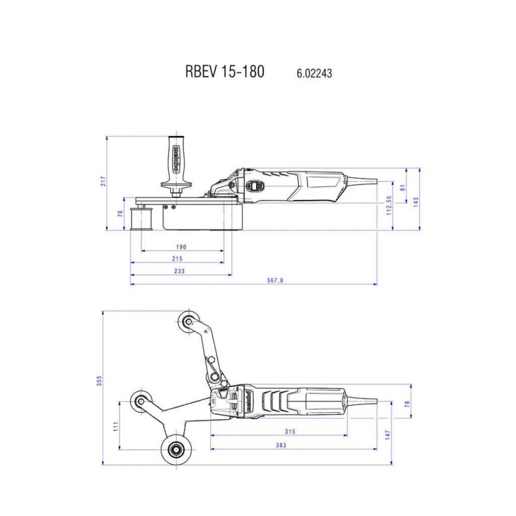 Електрически шлайф за тръби Metabo RBE 15-180 Set, 1550 W, до ф 180 мм (602243500) - от Etools.bg Електрически шлайф за тръби Metabo RBE 15-180 Set, 1550 W, до ф 180 мм (602243500)