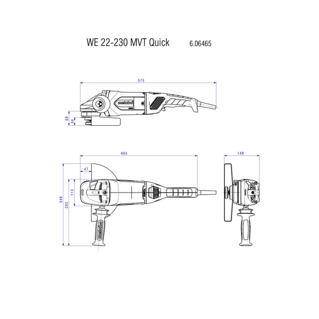 Електрически ъглошлайф Metabo WE 22-230 MVT, 2200 W, ф 230 мм (606464000) - от Etools.bg Електрически ъглошлайф Metabo WE 22-230 MVT, 2200 W, ф 230 мм (606464000)