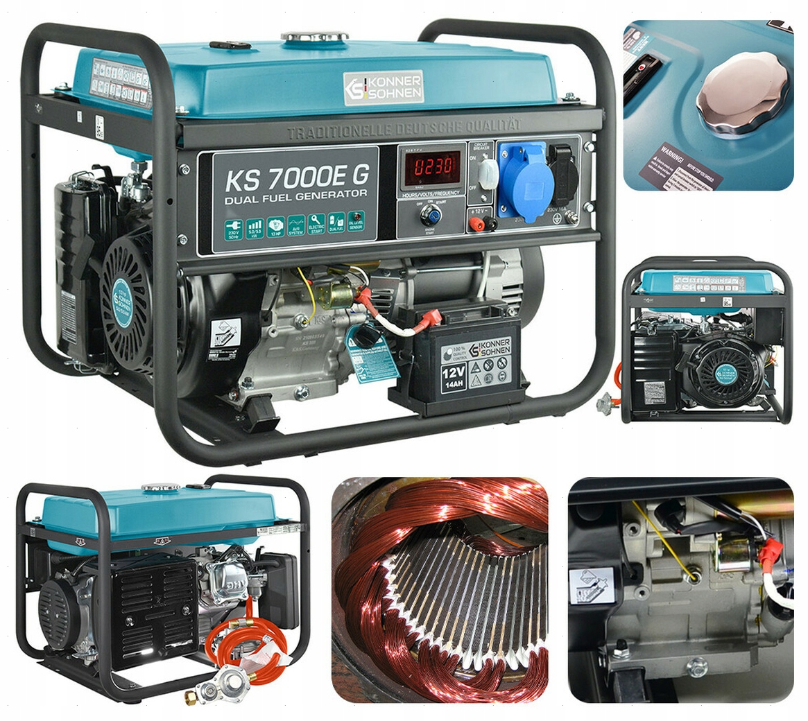 KÖNNER&SÖHNEN KS 7000E G Монофазен комбиниран газ-бензин генератор за ток 5500 W 25 л без газова бутилка - от Etools.bg KÖNNER&SÖHNEN KS 7000E G Монофазен комбиниран газ-бензин генератор за ток 5500 W 25 л без газова бутилка