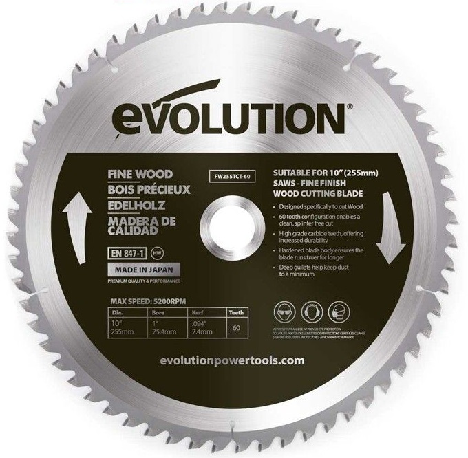 Фин диск за циркуляр - за дърво Evolution, ф255 мм, 60 зъба (FW255TCT-60)