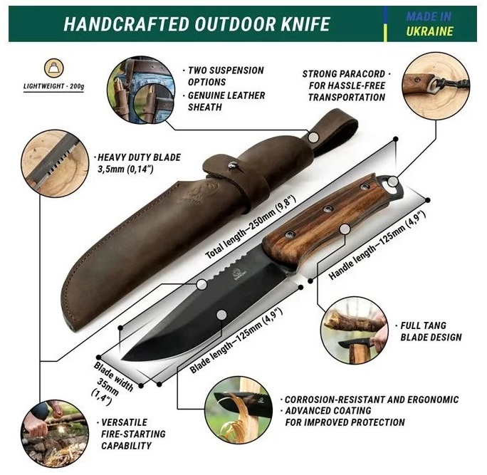 Ловджийски нож за риболов и къмпинг BeaverCraft BSH4