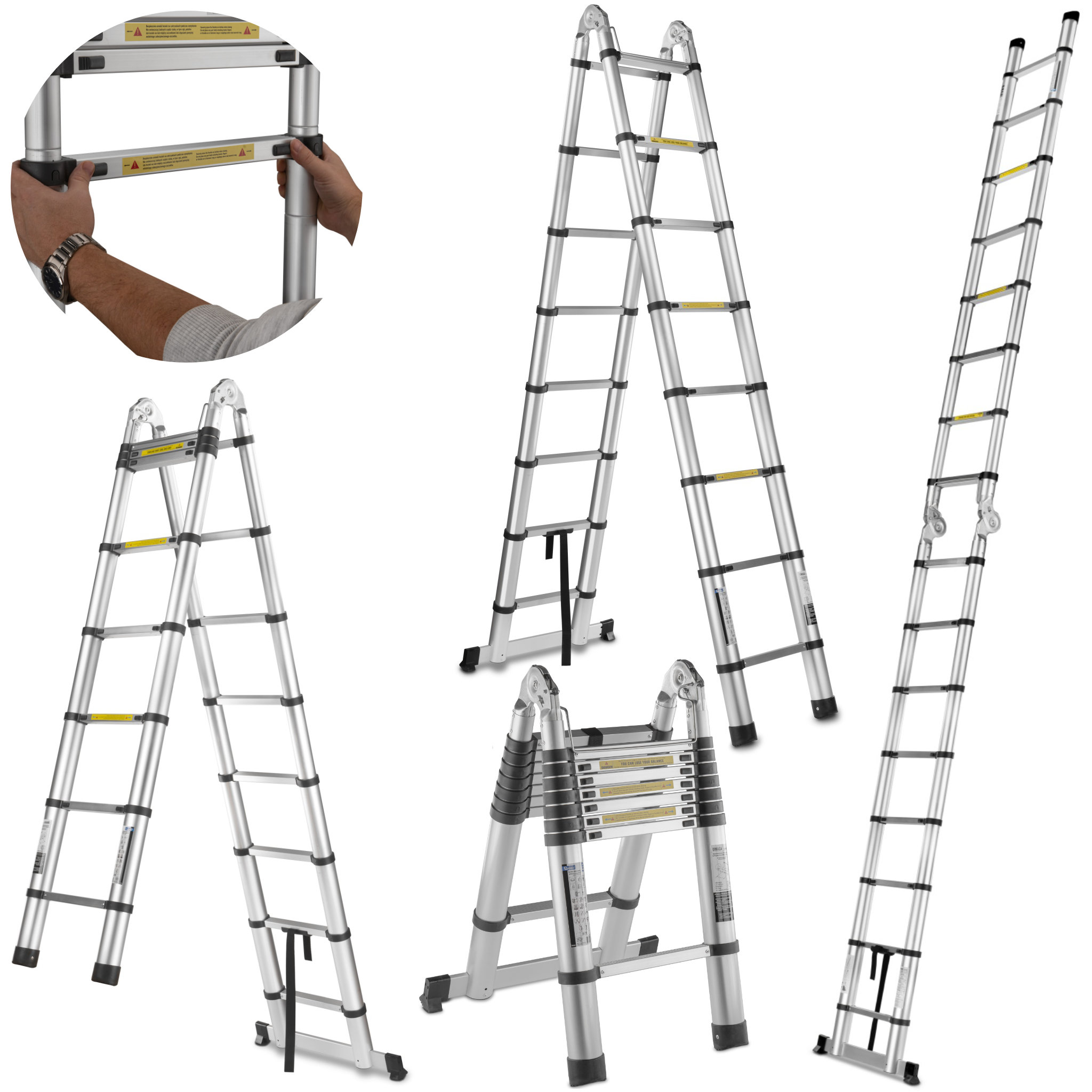 GEKO Двураменна алуминиева телескопична стълба 5 м до 150 кг 2x8 стъпала (G02449)
