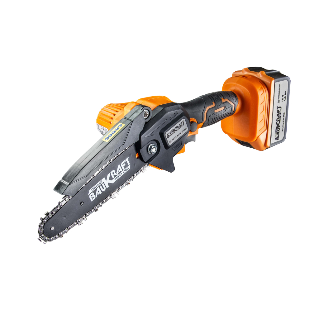 Акумулаторен верижен трион Baukraft BK-GP25, 18 V, 4 Ah, 150 мм - от Etools.bg Акумулаторен верижен трион Baukraft BK-GP25, 18 V, 4 Ah, 150 мм