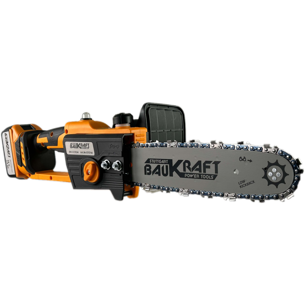Акумулаторен верижен трион Baukraft BK-CCS34, 18 V, 3 Ah, 305 мм - от Etools.bg Акумулаторен верижен трион Baukraft BK-CCS34, 18 V, 3 Ah, 305 мм