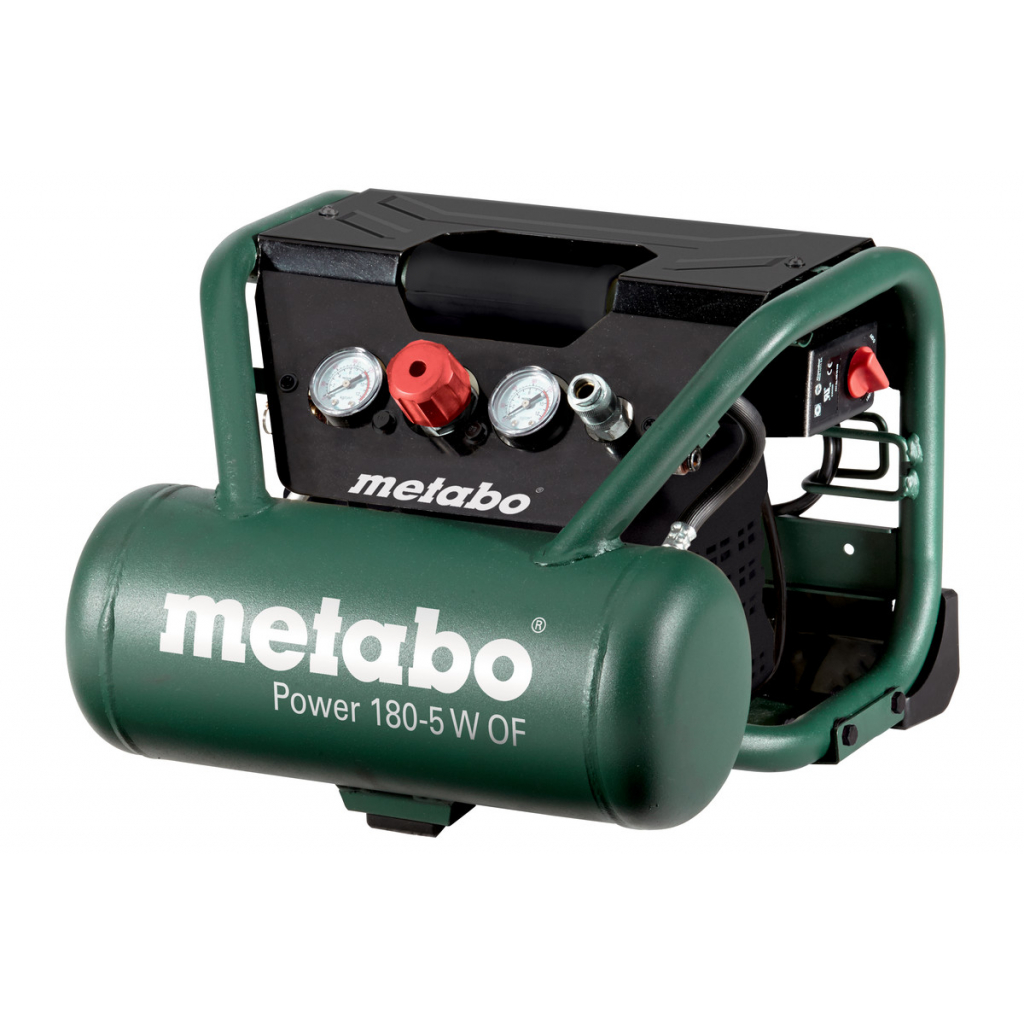 Електрически безмаслен компресор Metabo POWER 180-5 W, OF, 1100 W, 165 л/мин, 5 л - от Etools.bg Електрически безмаслен компресор Metabo POWER 180-5 W, OF, 1100 W, 165 л/мин, 5 л