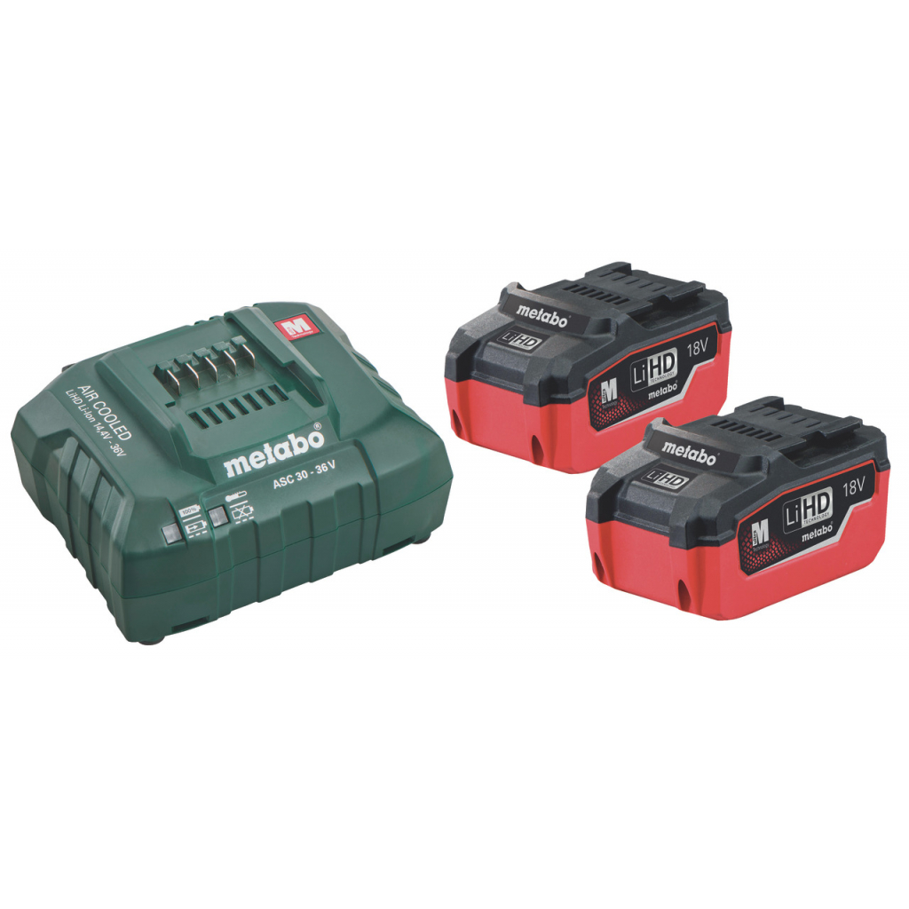 Комплект акумулаторни батерии и зарядно устройство Metabo, 18 V, 2x5.5 Ah - от Etools.bg Комплект акумулаторни батерии и зарядно устройство Metabo, 18 V, 2x5.5 Ah
