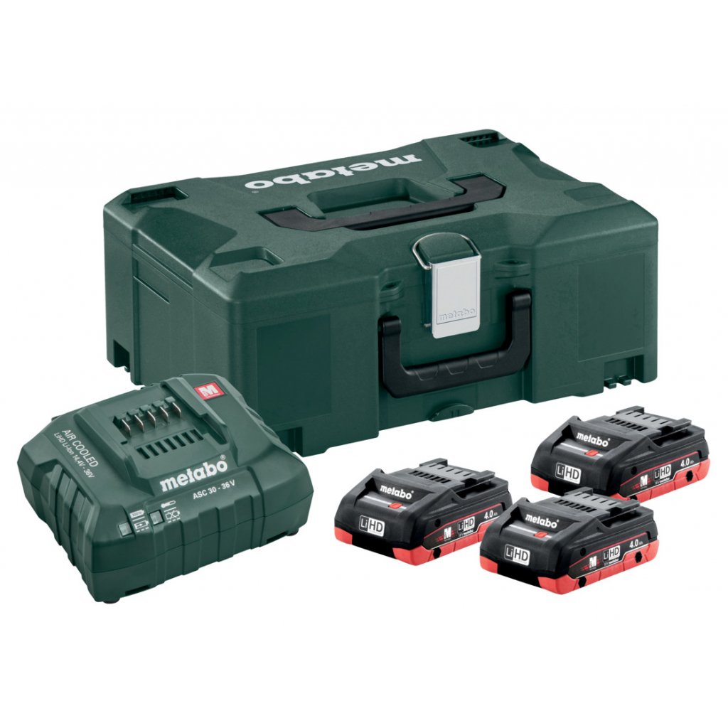 Комплект акумулаторни батерии и зарядно устройство Metabo, 18 V, 3x4 Ah