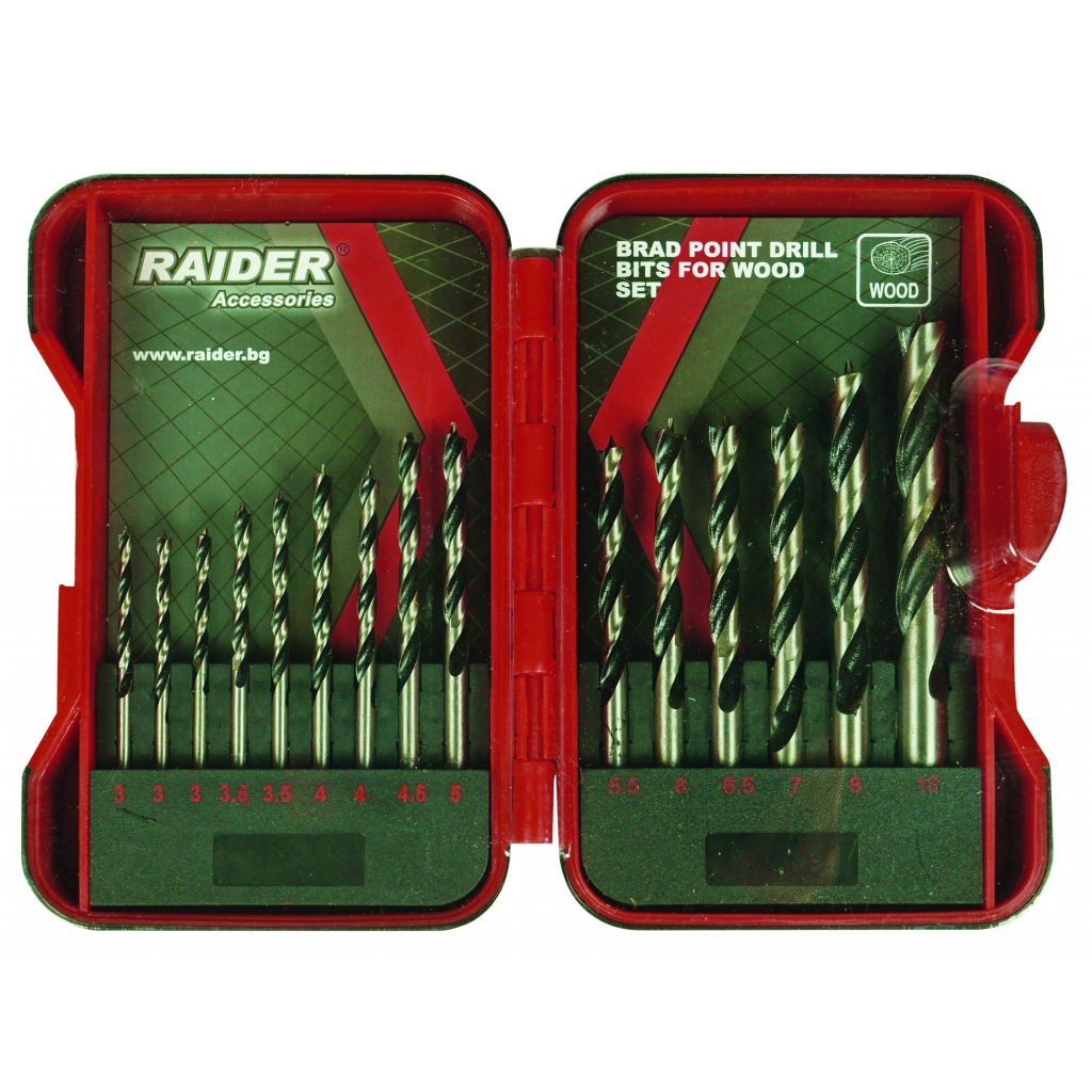 Комплект свредла за дърво Raider 3, 10 мм, 15 бр.