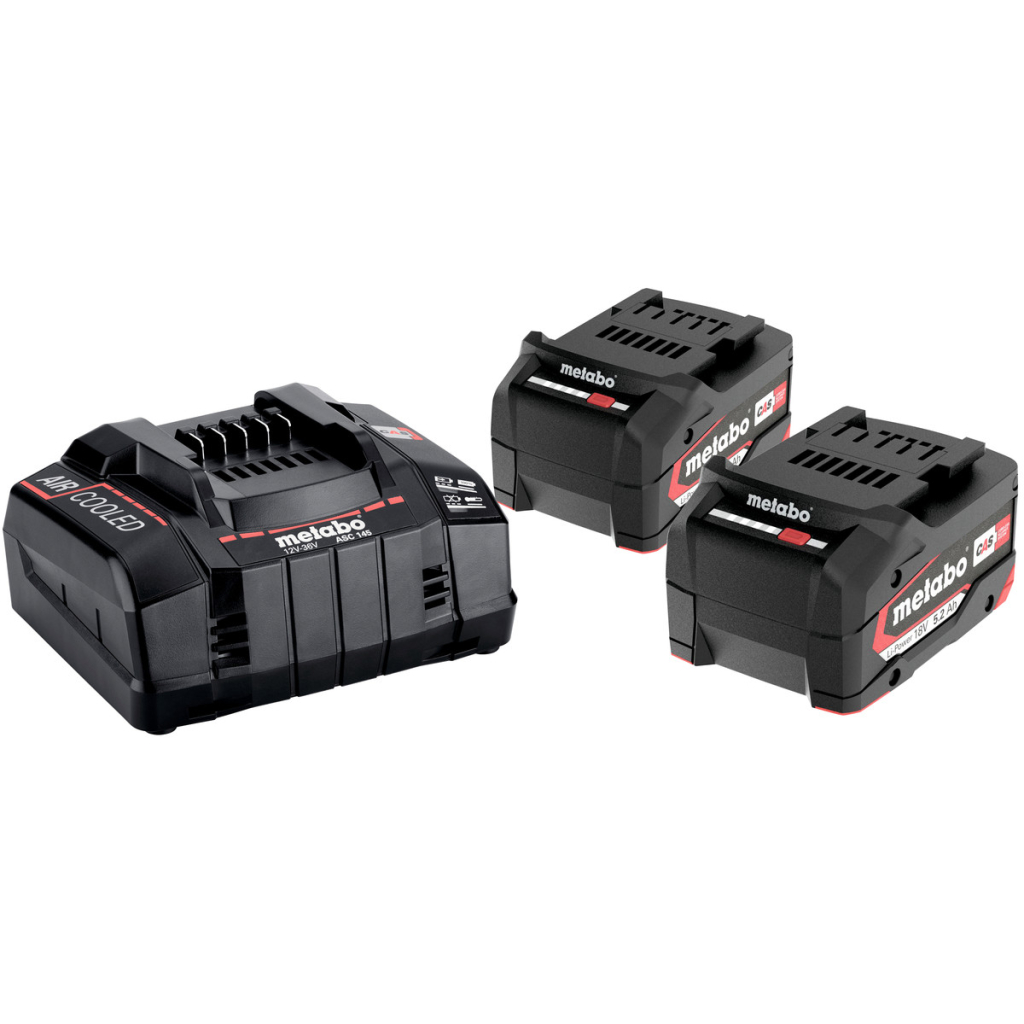 Комплект акумулаторни батерии и зарядно устройство Metabo ASC 145, 18 V, 2x5.2 Ah