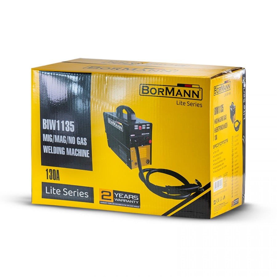 Инверторен телоподаващ апарат с заваръчна тел Bormann BIW1135, MIG/MAG, 230 V, 130 A, TIG, 0.8 мм, 1 кг (NO-GAS) (034698)