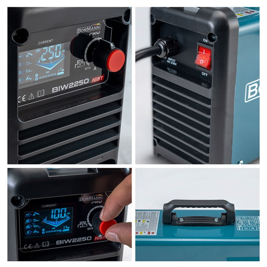 Инверторен електрожен с аксесоари Bormann Pro BIW2250, MMA, IGBT, 230 V, 250 А (061984)