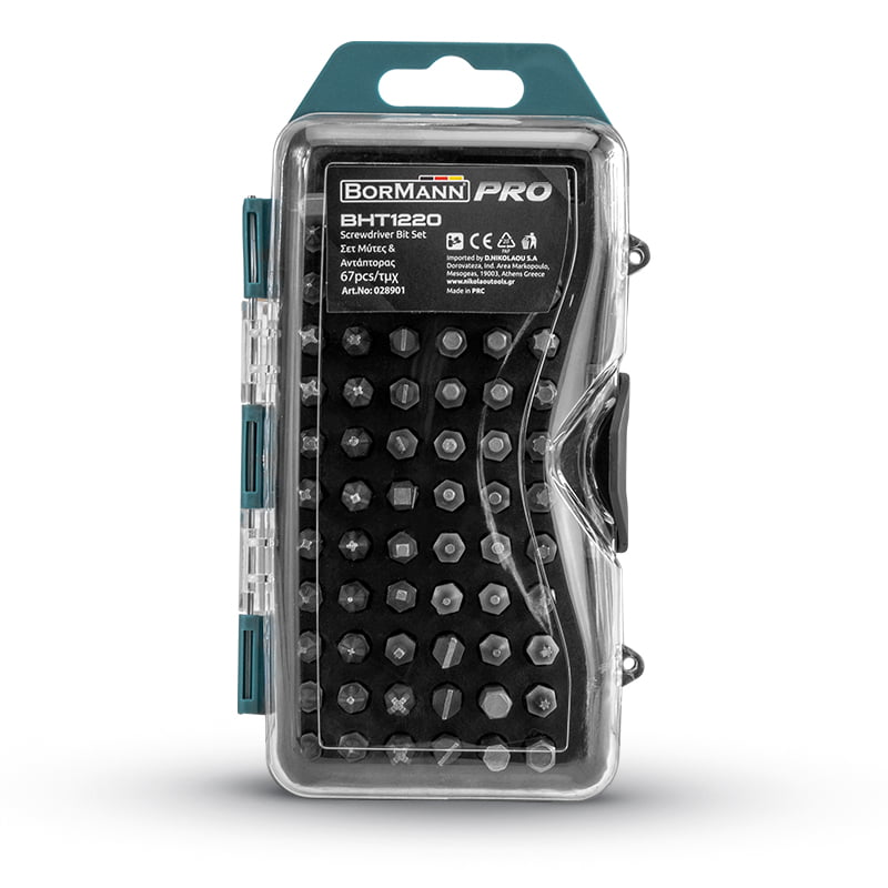 Комплект битове с магнитен адаптор Bormann BHT1220, Phillips, Torx, HEX, Star, Robertson, Flathead, 67 броя (028901) - от Etools.bg Комплект битове с магнитен адаптор Bormann BHT1220, Phillips, Torx, HEX, Star, Robertson, Flathead, 67 броя (028901)